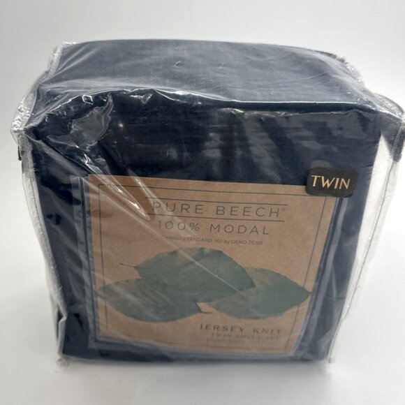 Pure Beech Jersey Knit Sheet Set TWIN Size 100% Modal Black 3 Piece RARE NEW - Picture 1 of 11